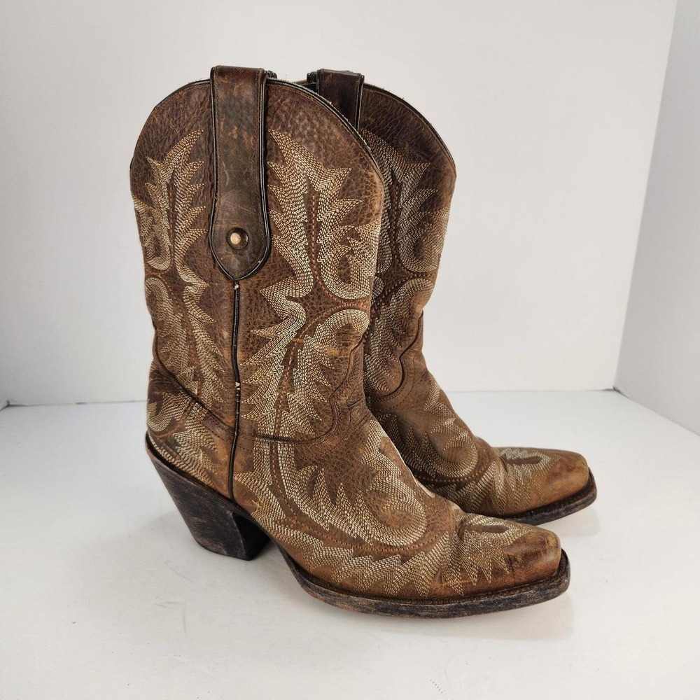 Corral Women's Western Cowboy Boots Brown Embroidered Snip Toe Size 7.5 - Picture 4 of 7